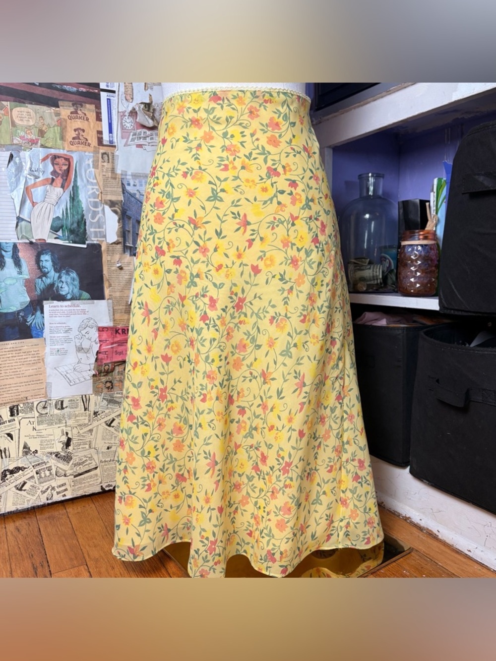 Y2K Yellow Floral Midi Skirt
